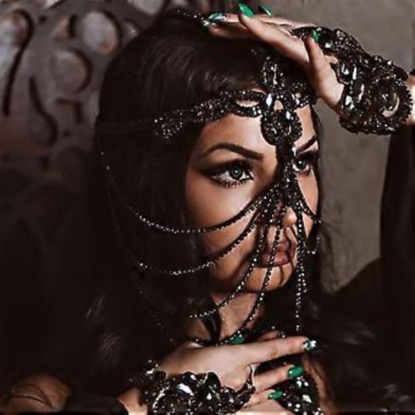 Glittrande Strass-besatt Svart Mask Mjukt Tyg Mystisk Kostymaccessoar för Modekvinnor Svart