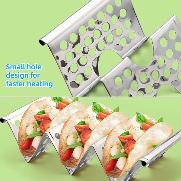 1 stk. W-formet uthulet paistativ i rustfritt stål, 3-roms tortillabrett for baking