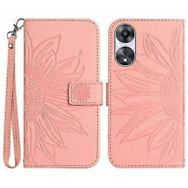 Oppo A58 4G lompakkokotelo, auringonkukkakuvio, jalustallinen nahkakotelo ja ranneke Style D