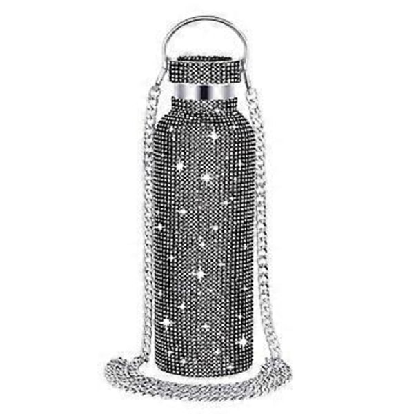 Diamant Vandflaske Bling Rhinestone Rustfrit Stål Termoflaske Black