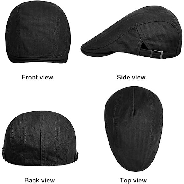 2 Pak Newsboy Beige/Sort Hatte til Mænd Flat Cap Bomuld Justerbar