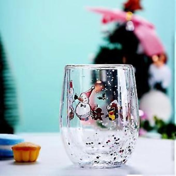 Isoleret dobbeltvægget kaffekrus i glas 300 ml julevandkop drikkeglas varmebestandigt glas til festbrug Xmas tree