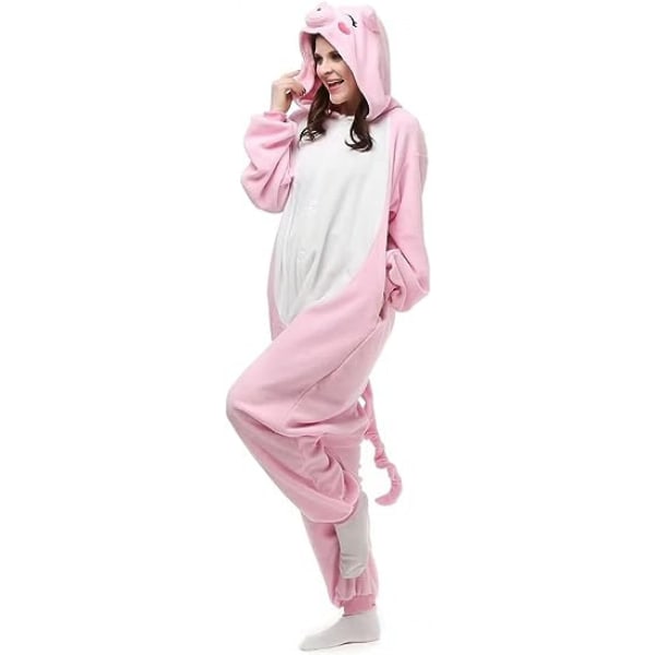 Flerkaraktärsdjur Huvtröja Pyjamas Jumpsuit Cosplay Kostym.L.Rosa Gris