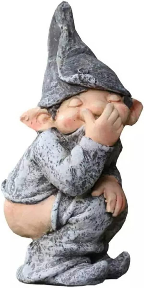 Dværg-gnome skrivebords-havepynt statue, ideel til gårdhave, græsplæne, veranda dekoration - dværg der skider