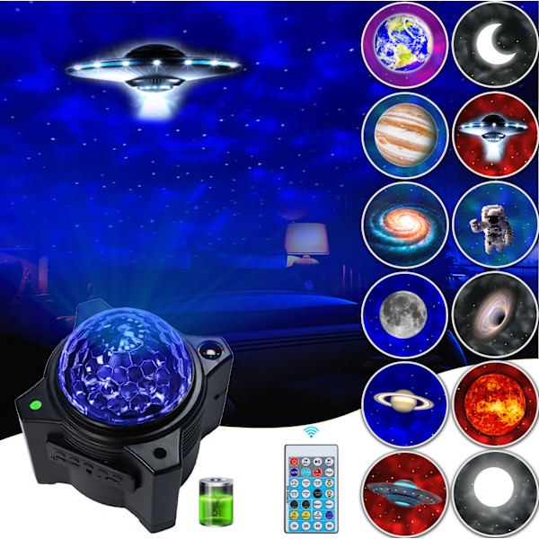 Stjernehimmel-projektor, TOEVFIOU Barnelys LED-lys Musikalsk Bluetooth-projektorlampe med timer Fjernkontroll for soverom/barn/jule-, påske- eller halloweenfestdekorasjon