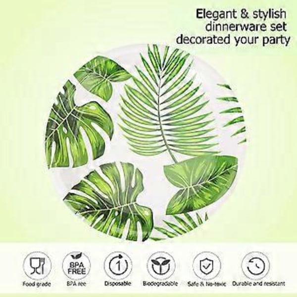 1 Set Party Papperstallrik Dekorativ Hawaii Tryck Servis Vackra Födelsedagsfest Tillbehör för Hemfest Firande (Grön)