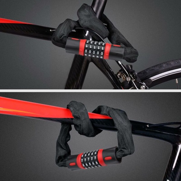 Code Bike Chain Lock, 5-numeroinen pyörän lukko, 5,5 mm x 90 cm sinkkiseos