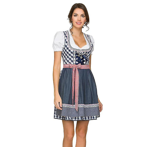 Dam Rutig Dirndl Klänning Tysk Bayersk Oktoberfest Ölserveringsdräkt (vit skjorta+klänning+förkläde).XS.Röd Red XS