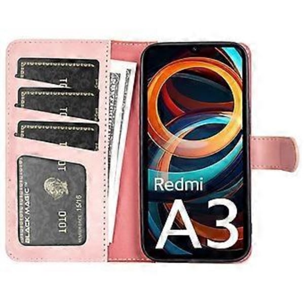 Til Xiaomi Redmi A3/Poco C61 4G Wallet Case PU Læder Farvesplejsning Stødsikkert Telefoncover Style B