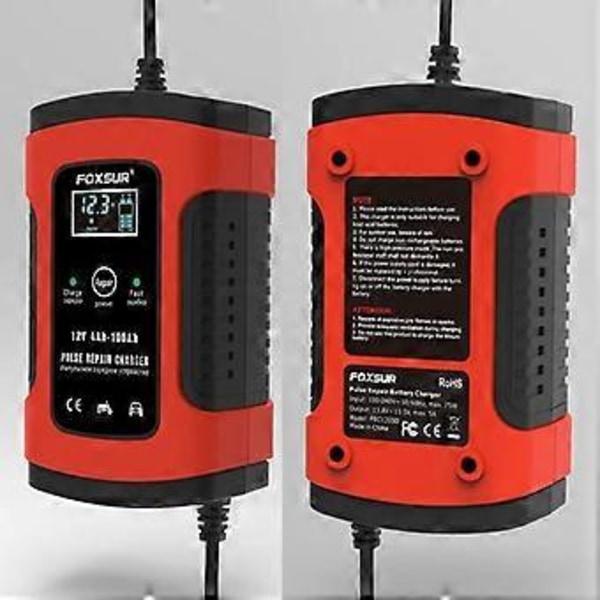 Oplader, booster og startkabler 12V 5000mA Fuldautomatisk batterioplader/vedligeholder til biler, motorcykler, ATV'er, autocampere, powersports,