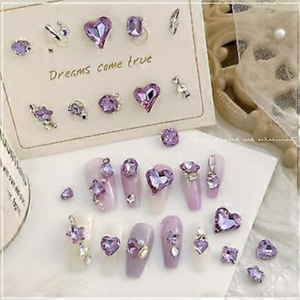 10x Runda Nagelstenar Hjärtan Nagelstrass Berlocker Fjärilsformade Nagelberlocker Fyrkantiga Nagelkonst Berlocker DIY Nagelkonst-Dekor 6