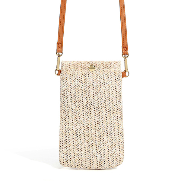 Beige skuldertaske til damer - afslappet vævet stråtaske