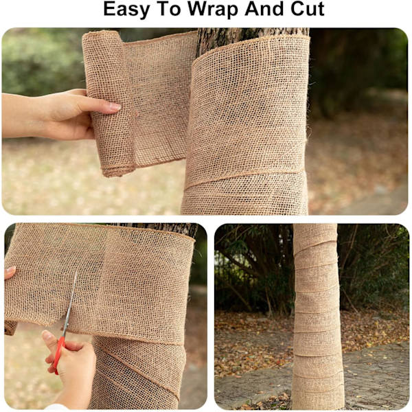 4 ruller 30CM*3M Naturlig Jute Burlap Træindpakning, Vintertræbeskyttelse