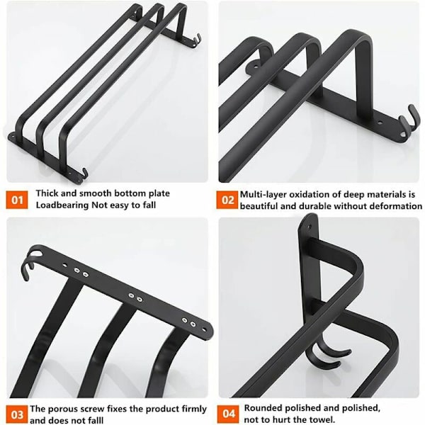 40cm tre-lags rumsort aluminiums håndklædeholder holdbar rustfri