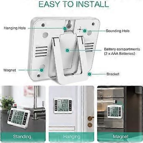 Kylskåpstermometer, trådlös digital frysskåpstermometer med 2 trådlösa sensorer, temperatur, hörbart alarm, min- och maxvisning, LCD-display f