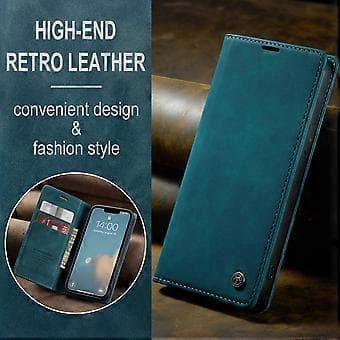 För iPhone 16e Plånboksfodral CASEME 013 Serie PU Läder Telefonskal Ställ Blue