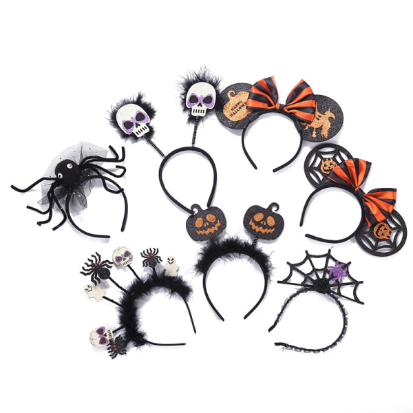 7 Stiler Assorterte Halloween Hodebånd Heks Edderkoppnett Hodebånd