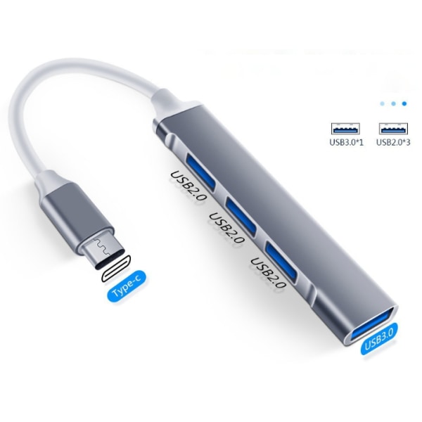 Harmaa 4-porttinen USB 3.0 -keskitin, nopea ??Type c USB -keskitin, 5 Gbps, jaettu