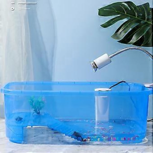 Multifunktionel Skildpadde Foderboks med Solplatform Habitat Små Reptiler Krebs Multifarver til Begyndere blå Lille Stige Bassin blue Small Ladder Basin