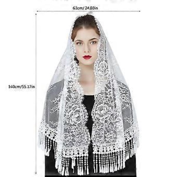 Kvinne Mantilla Slør Blondekant Gjennomsiktig Sjal for Bryllup Kirke Mantilla Pustende Sjal Slør Bryllup Mantilla Hvit White