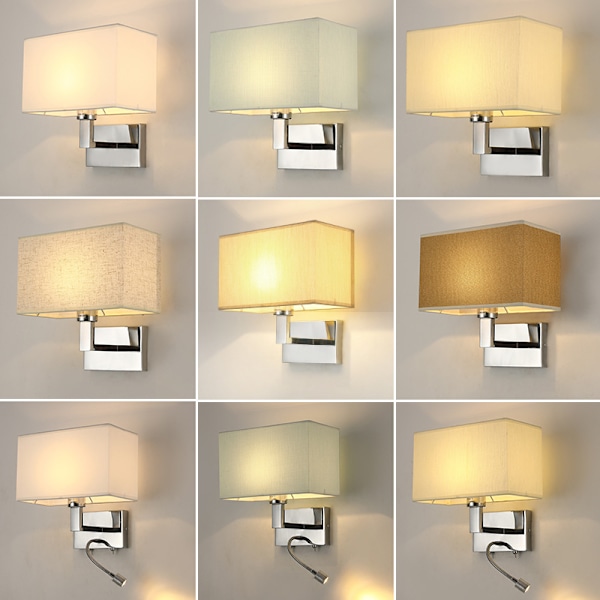 1xE27 vegglampe med polert kromfinish og hvit stoffskjerm