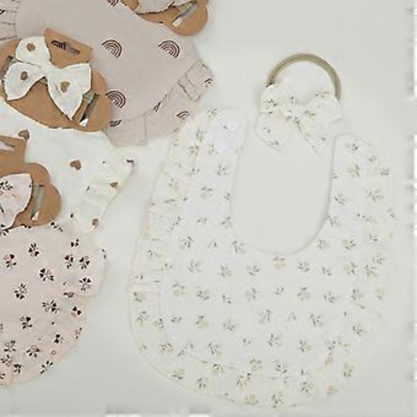 Baby Bib til Tandfrembrud Åndbar Savle Bib Bomuld Gylpeklud Flæse Snap Bib Nyfødt Sløjfe Hårbånd Spisehåndklæde SÆT3 SET3