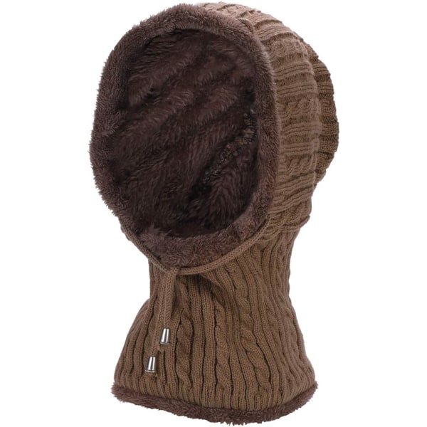 Brun - Herre Warm Wool Knit Balaclava 2 i 1 hetteskjerf Lue Wi