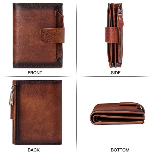 Brun färg äkta läder plånbok för män, myntväska med RFID B