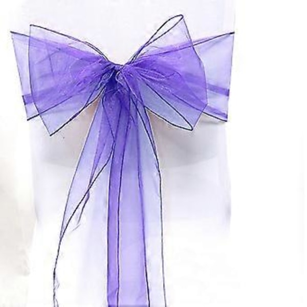 Organza Stoltrekk Bred Tyll Sløyfe Bånd Sløyfe Bryllupsfest Light Purple 100 Pcs