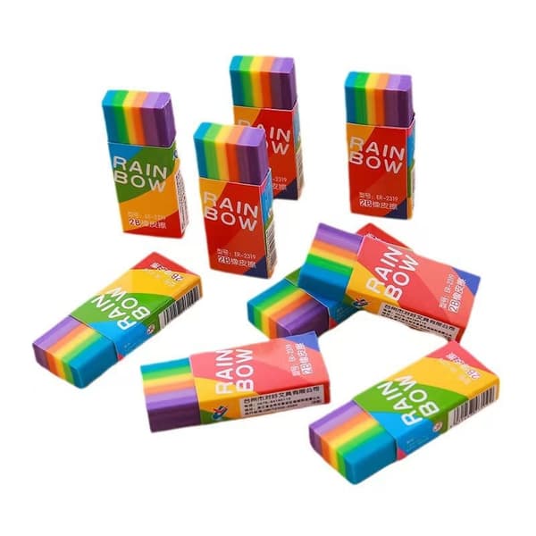 Pakkaus, jossa 20 2B Creative Rainbow -pyyhekumia, ei muruja, ei jälkiä