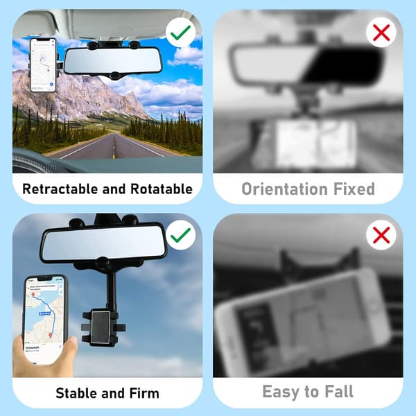 360° Rotterbart og Inntrekkbar Bakspeil Telefonholder Universell