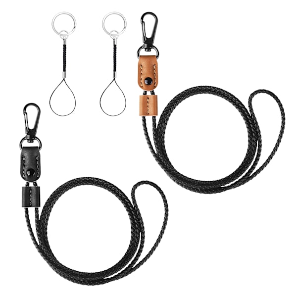 2 stk Håndlaget PU Lær Halskjede Lanyard med Sterk Klips og Nøkkelring
