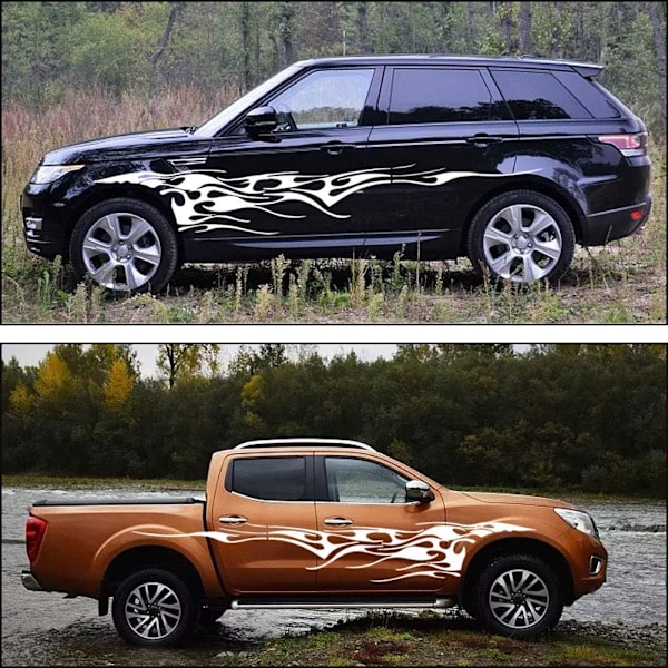 (Style1 Hvid) 2 stk. 103'' Universelle Flamme Grafikker Bil Auto Karosseri
