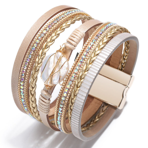 Læder Wrap Armbånd Multilayer Flettet Armbånd Boho Manchet Brace