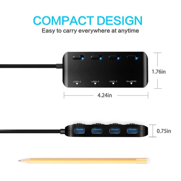 (Type C)Salg- AGILITY, Fuld USB-stikkontakt, USB 3.0-strømstikhub,