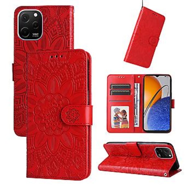 Solros Läder Telefonfodral För Huawei nova Y61 Red