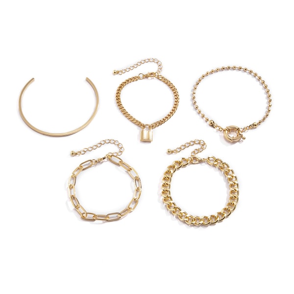 5 stk. Guld Kæde Link Armbånd til Kvinder, 14K Guldbelagt Dainty A