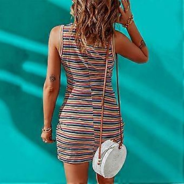 Udhulet Twist Wrap Kjole Farverigt Trykt Mønster Rund Hals Ærmeløs Dame Twist Wrap Bodycon