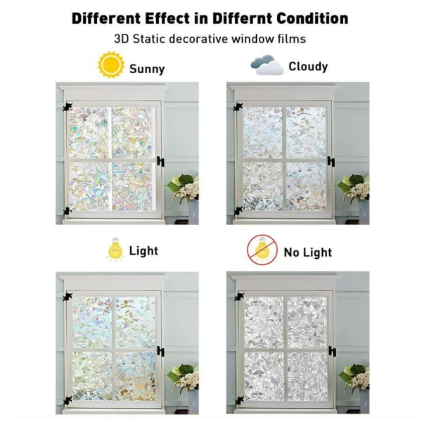 60*300CM Regnbågs-Effekt Elektrostatisk Fönsterfilm Sekretess Dekoration