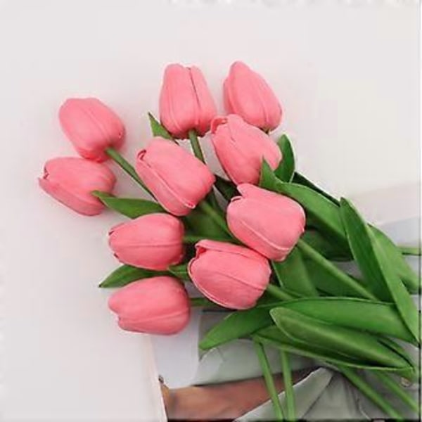 Konstgjorda Blommor Mini PU Tulpanbukett Falska Växter för Bröllopsrum Hem Hotell Fest Event Dekor Mörkrosa