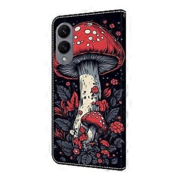 Læderetui med mønstertryk, pung og stativ til Samsung Galaxy S25 Edge Red Mushroom