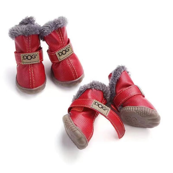 Hundesko til kæledyr, vinter super varm 4 par rene bomulds anti-slip hundestøvler, velegnet til små hunde kæledyrsprodukter Chihuahua, rød, m