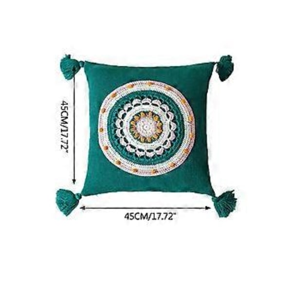 Boho-neulottu koristetyynynpäällinen tupsuilla, värikäs pyöreä kukkatyyny Co Aqua vihreä Aqua green