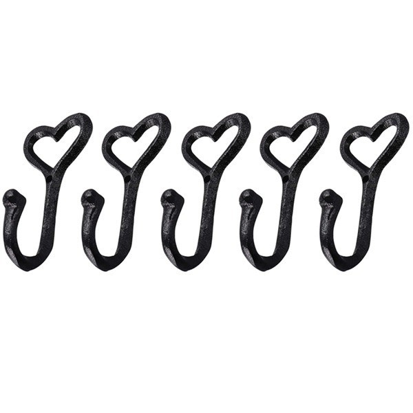 Heavy Duty Coat Hooks, 5pcs Cast Iron Love Heart Shape Wall Hook