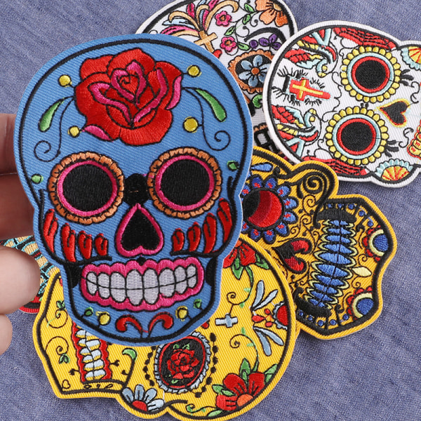 6 stk. Broderi-patch termoklæbende kranie-sy-på-patch