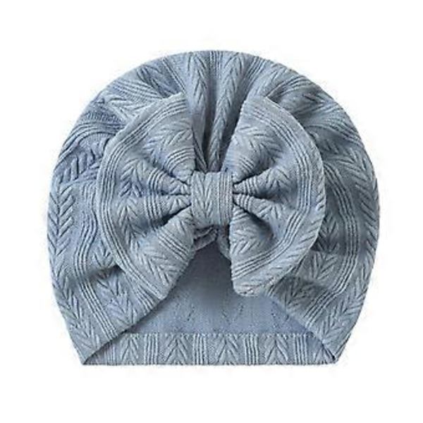 Stickade mössor för spädbarn med rosett, bekväm stretchig babymössa, unisex, stilfull för pojkar och flickor, ålder 0-24 månader, disblå haze blue