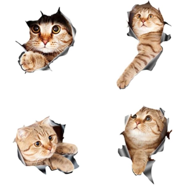 4 stk Bilklistremerker Selvklebende tegneserie 3D Cat Window Stickers Bu