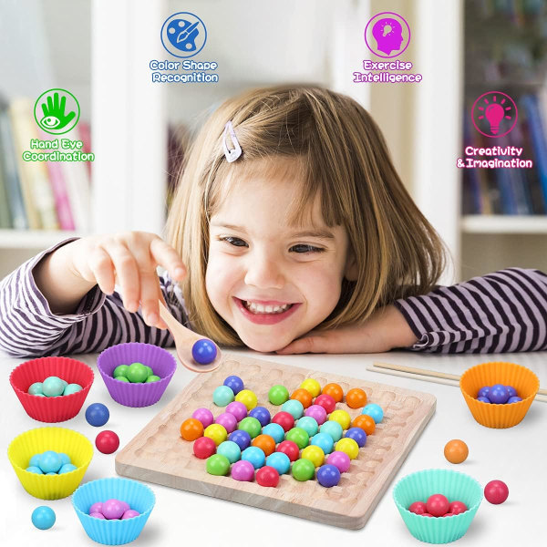 Montessori träleksaksklämma pärlsortering matchande pusselhandbh
