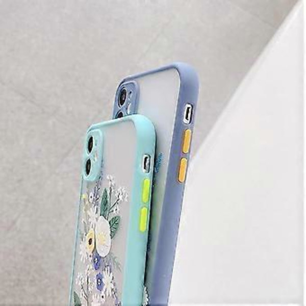 Kompatibelt skal för iPhone 11, genomskinligt blommigt frostat PC-baksida, blommigt för flickor och kvinnor, och mjukt TPU skyddande silikonskal, slimmat skal för iPhone 11 - Blå