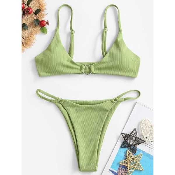 Kvinders Ribbet O-Ring String Bikini Badetøj Cheeky Thong Badetøj